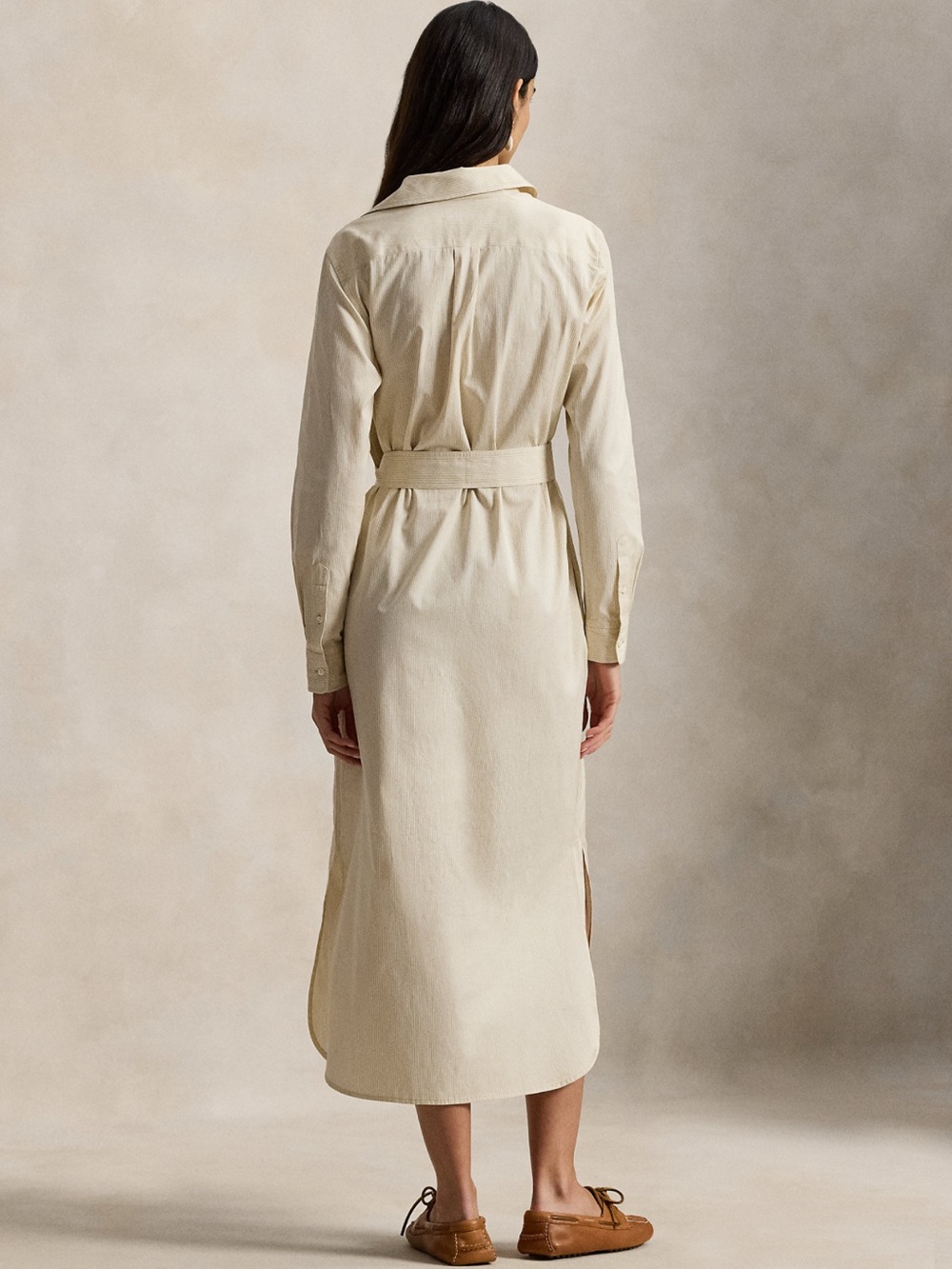 Ralph Lauren Cream Cotton Button-Front Shirt Dress with Waist Tie - Picture 4 of 8